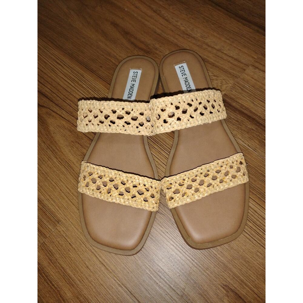 Steve Madden Dutchess Raffia Crochet Slip-On Sandals Tan size 9
